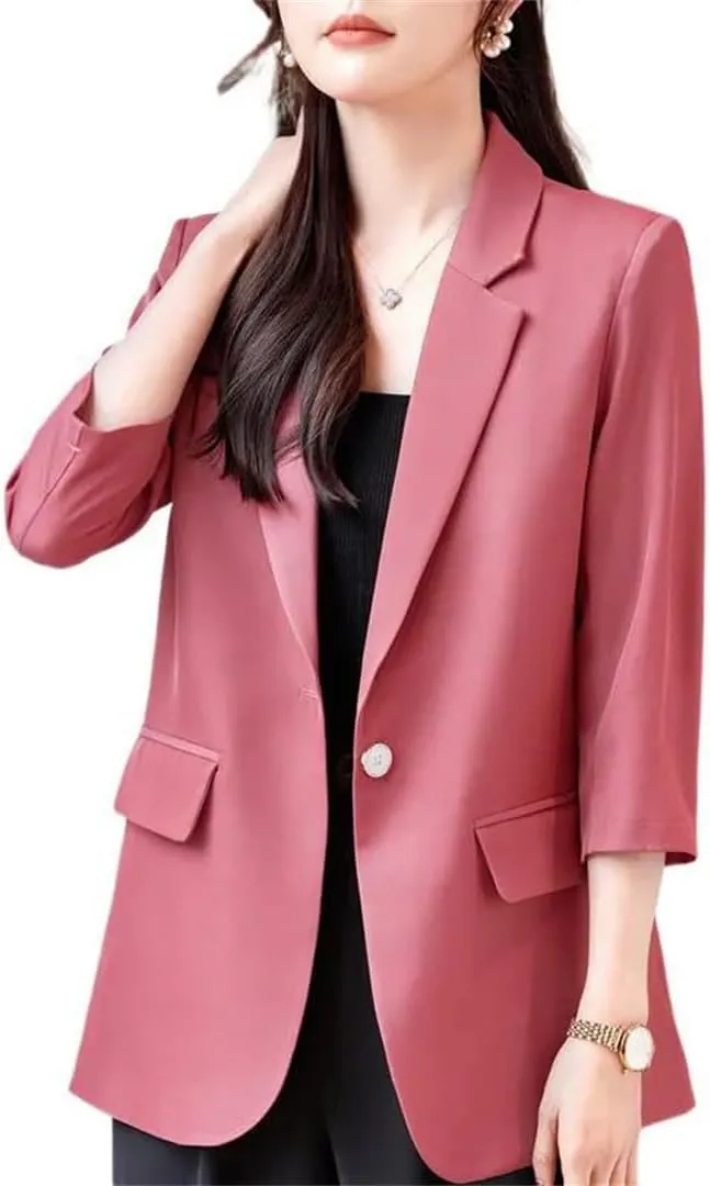 Women Summer Trend Minimalist Slim Fit Versatile Solid Color Button Half Sleeve Suit Jacket