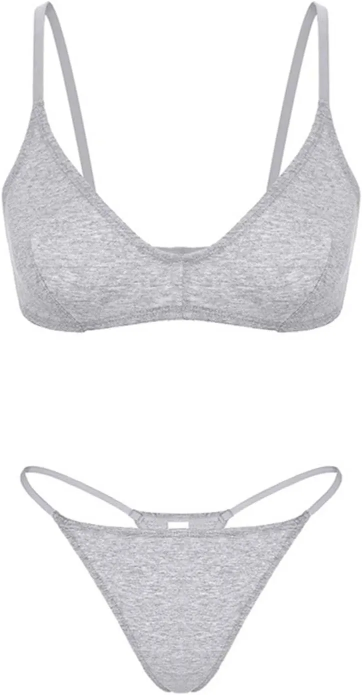 Women's Minimalist Soft Breathable Wireless Non Padded High Stretch Sports Bralette Lace Satin Lingerie Set with