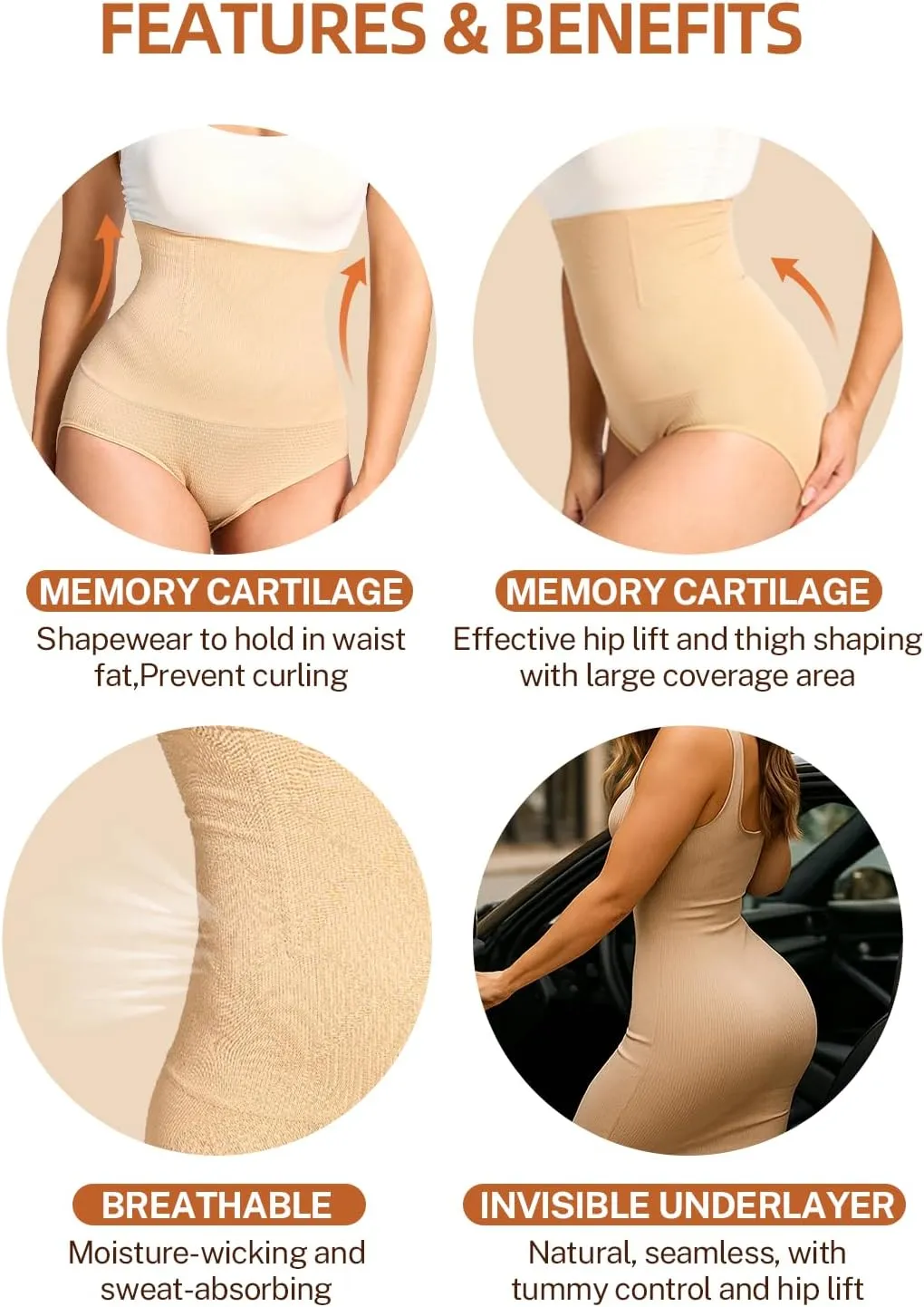 Women's Tummy Control Shapewear Panties Hi-Waist Body Shaper Underwear Slimming Briefs Compression Minimalist