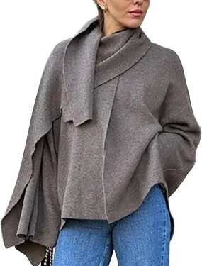 Womens Wool Blend Wrap Trench Coat - Oversized Scarf Jacket